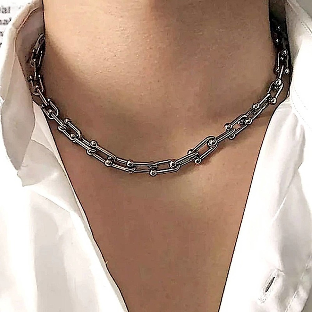 Sterling Silver Unisex U Shaped Chain Link Necklace